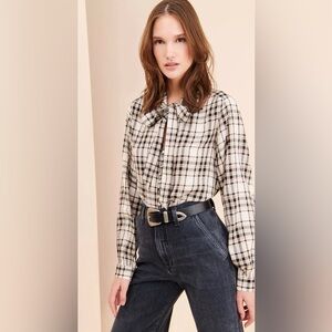 Sanctuary Kiera Tie Neck Plaid Blouse
